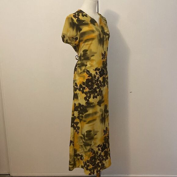Vintage 90's Joni Blair Yellow Floral Tie Back Maxi Dress Size Medium - Picture 5 of 15